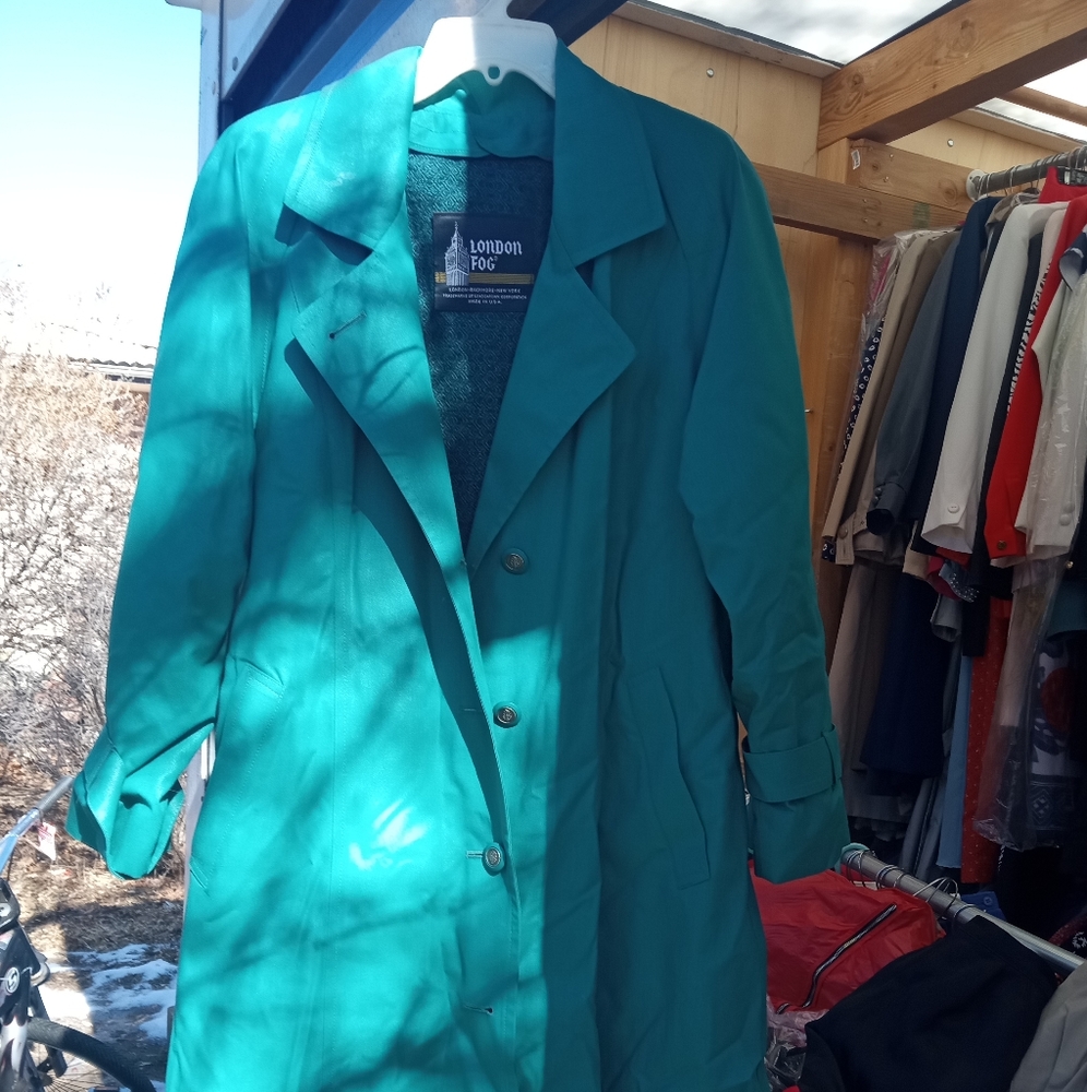 London Fog long teal green jacket